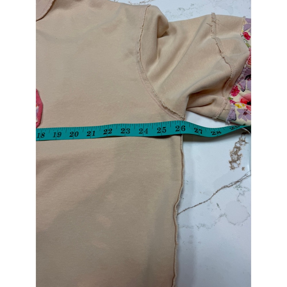 Sage + Fig Floral Applique Sweatshirt Tan Boho Raw Edge Oversized Small - Picture 6 of 7